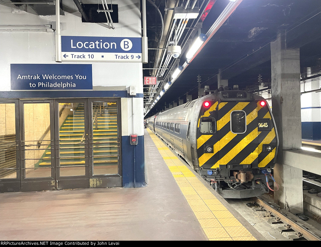 Amtrak Keystone Train # 651, with Ex-Metroliner Cab Car # 9645 on the west end of the consist, after having arrived at 30th Street Station Philadelphia from New York Penn Station. With the chance of temporary cab control cars entering revenue service befo